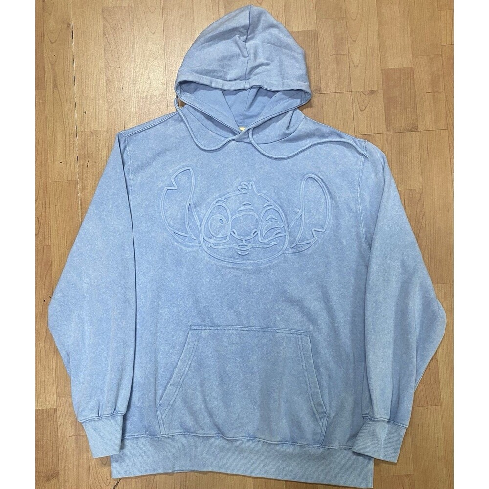 Disney Stitch Blue Pullover Hooded Hoodie Men’s Large Sweatshirt